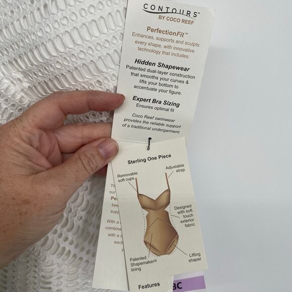 Countors Swimsuit Women 14 White Eyelet Lace Crochet Vacation One Piece Nautical - Picture 6 of 12